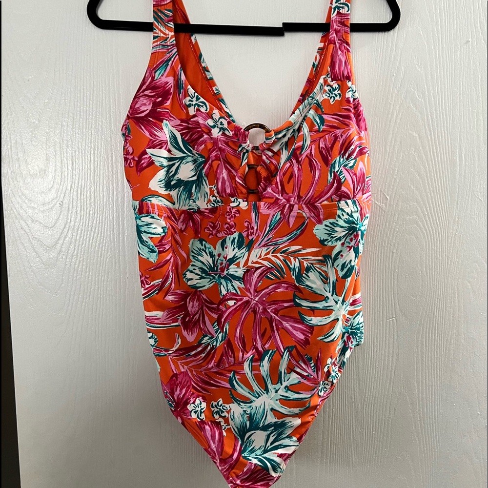 Orange floral one piece swimsuit